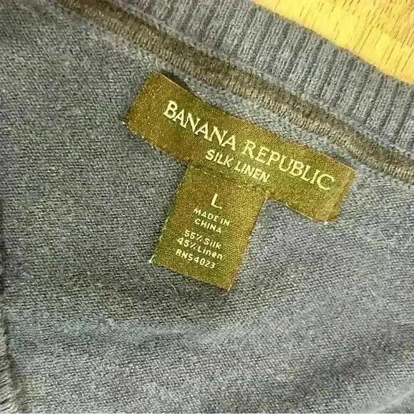 Banana Republic Silk Linen Men's Blue V-Neck Long Sleeve Pullover Sweater Size L - Picture 4 of 8